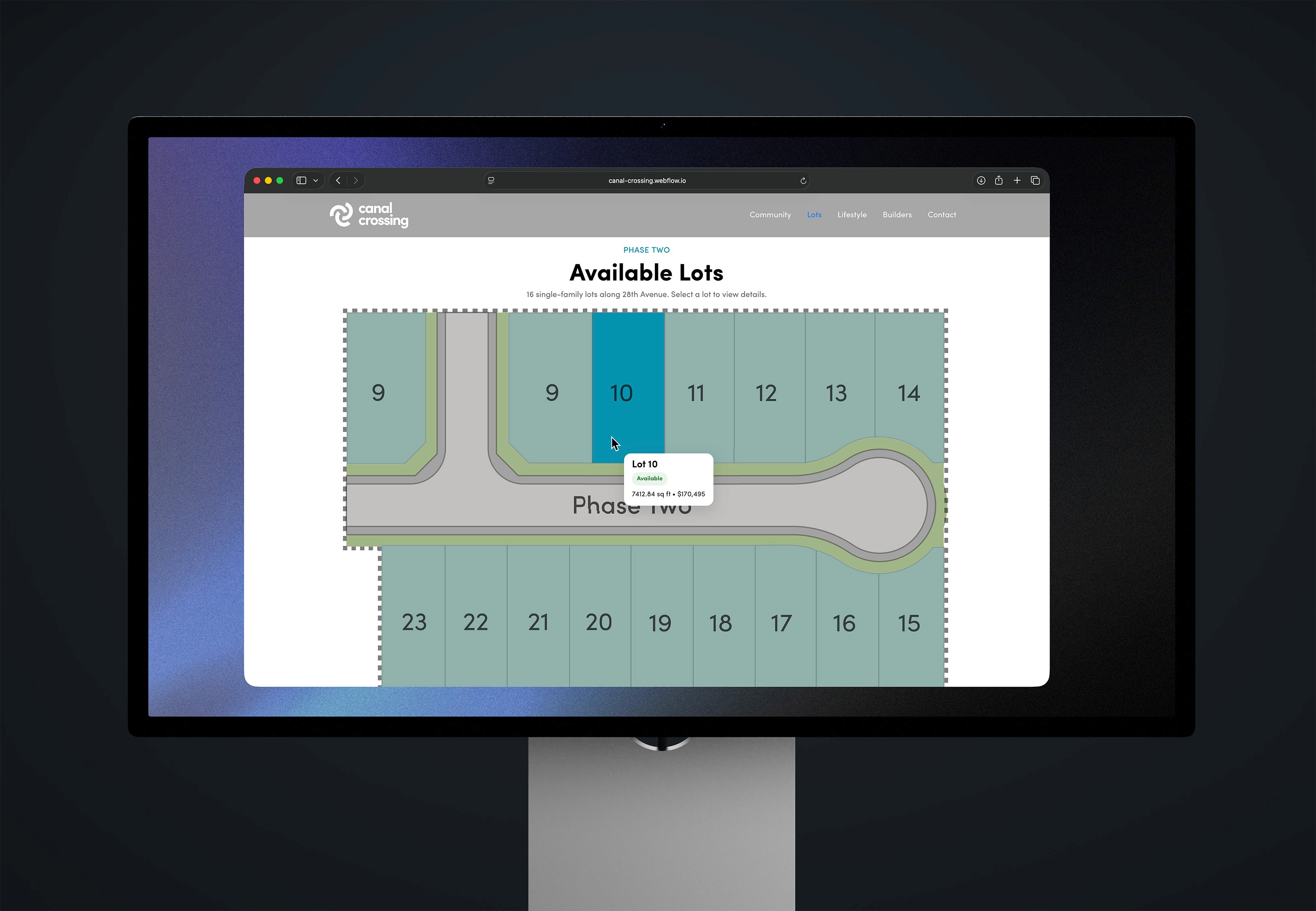Canal Crossing Coaldale Website on Desktop - Lot Map