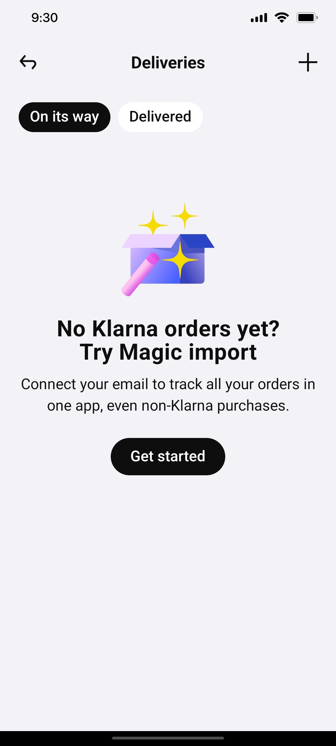 Klarna Deliveries Page Screen