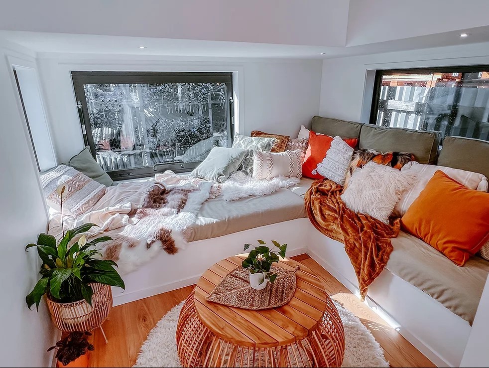 L-shaped custom sofa in Sophie - a Shaye's Tiny Home design