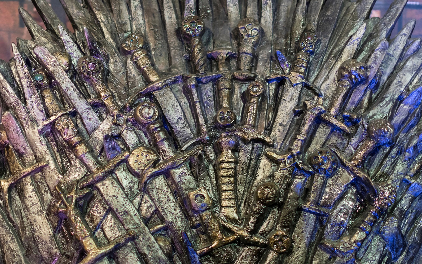 Iron Throne replica from Game of Thrones tour in Split, featuring swords and intricate details.