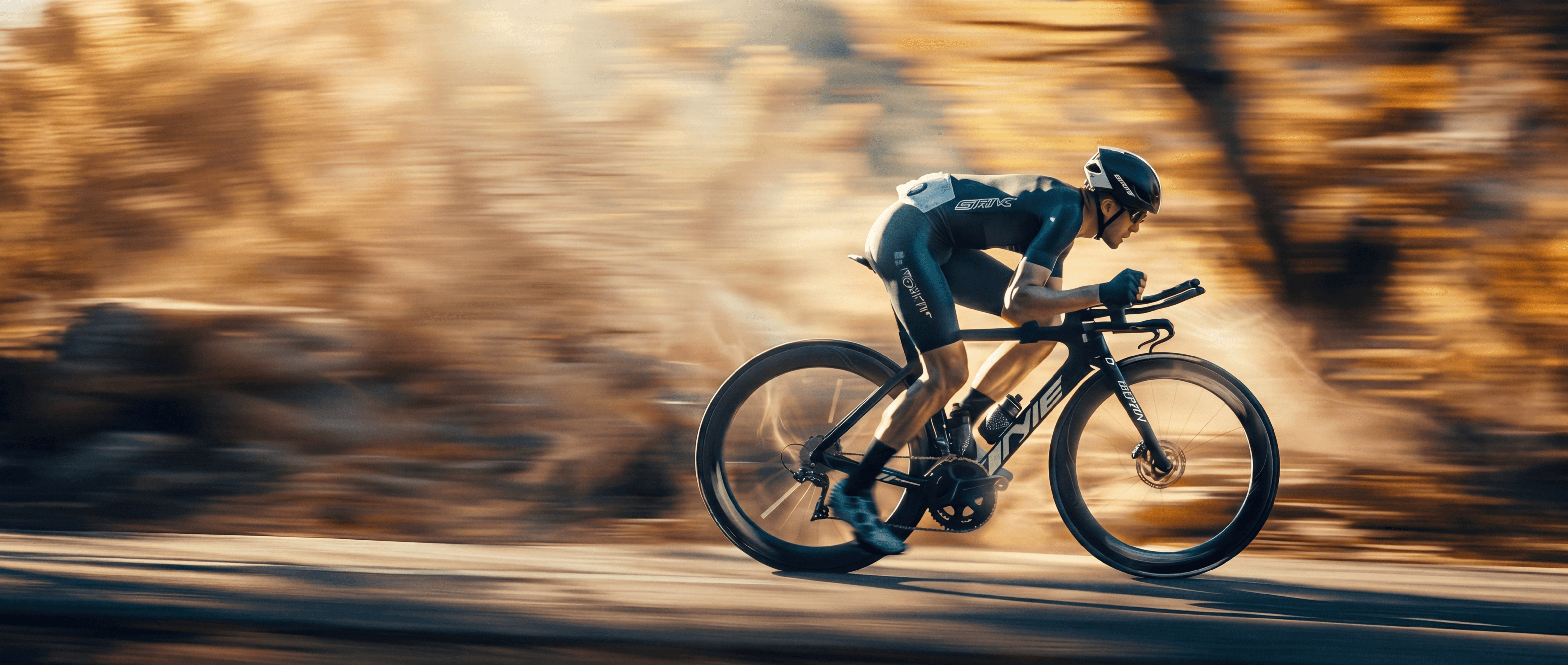Dynamic picture of a cyclist riding downhill
