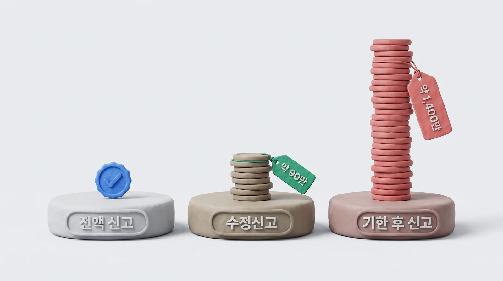 기한 안 전액 신고, 수정신고 약 90만 원, 기한 후 신고 약 1,400만 원 더 내는 상속세 비교