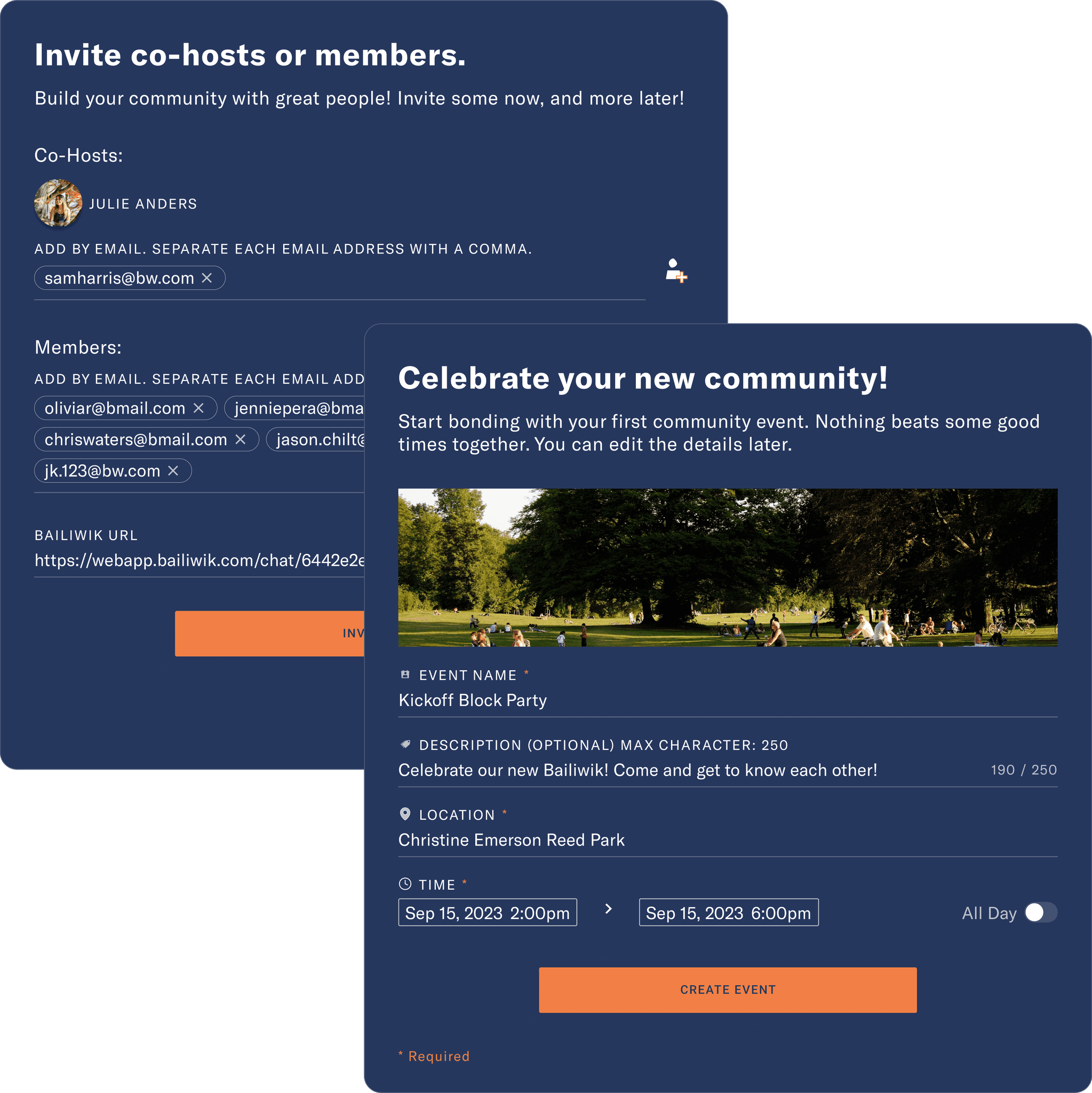 Host onboarding: invite members and create event