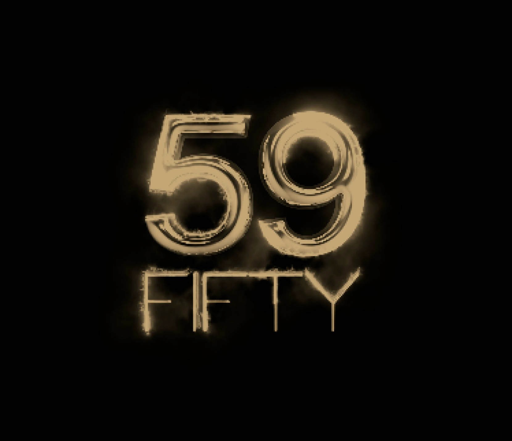 Gold 59FIFTY anniversary logo displayed on a black background with metallic detailing