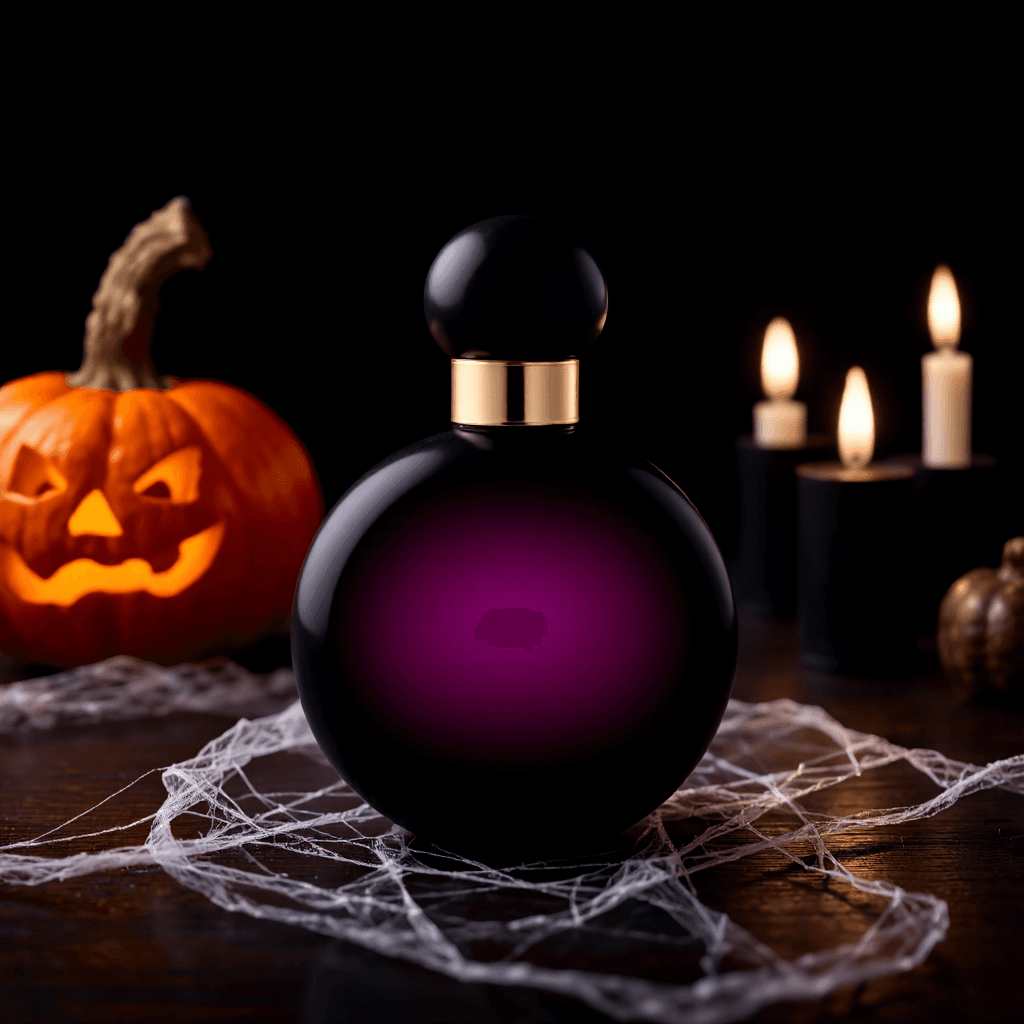 product photography of a bottle of perfume, used for personal fragrance, featuring a round shape with a decorative design