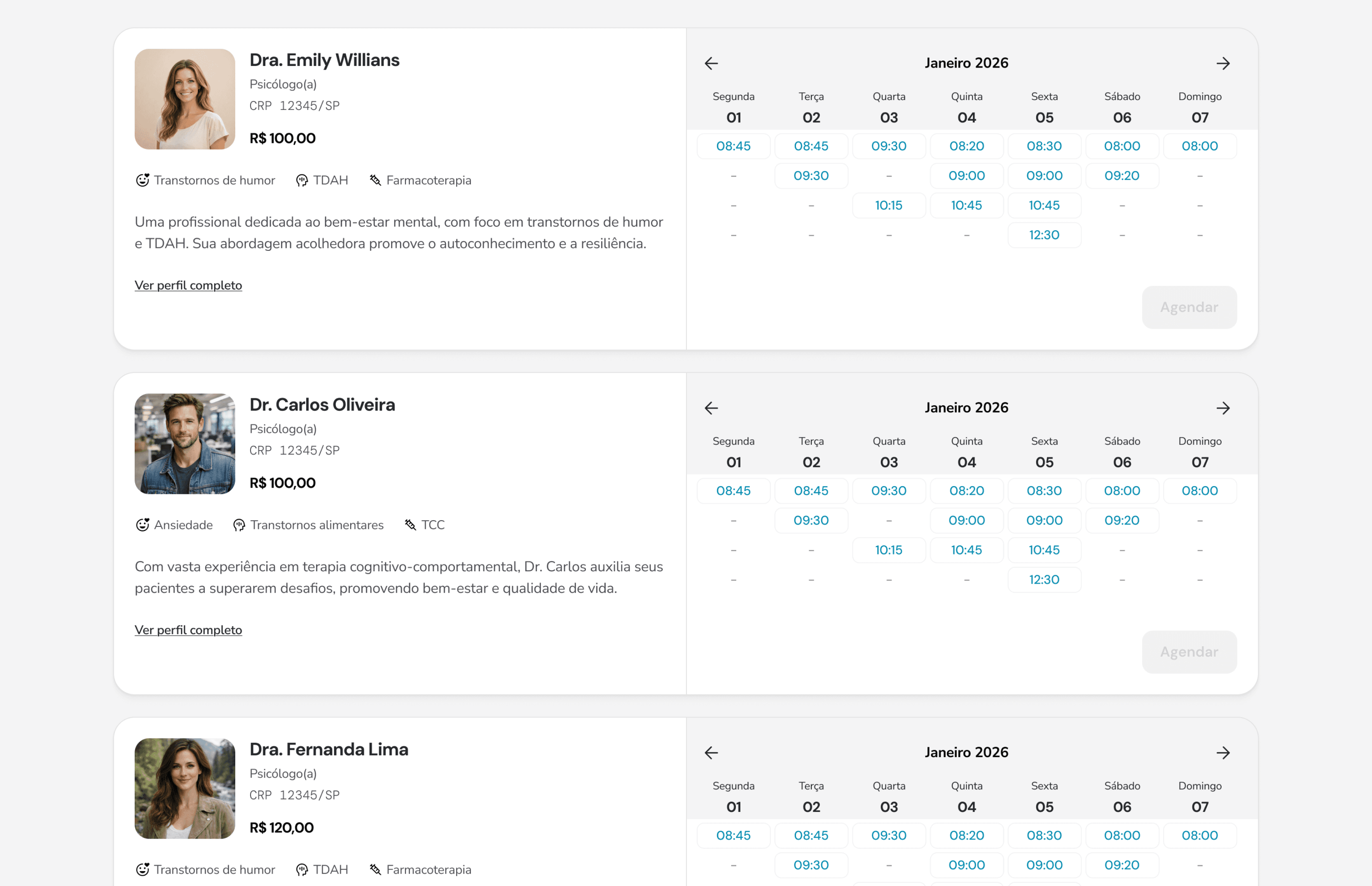Imagem da página de profissionais da OnMind