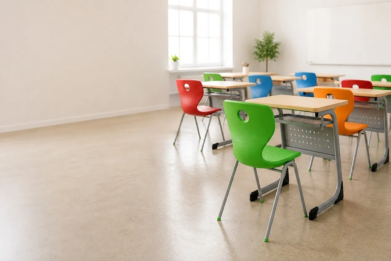 Modern classroom with school chairs and desks for project inquiry
