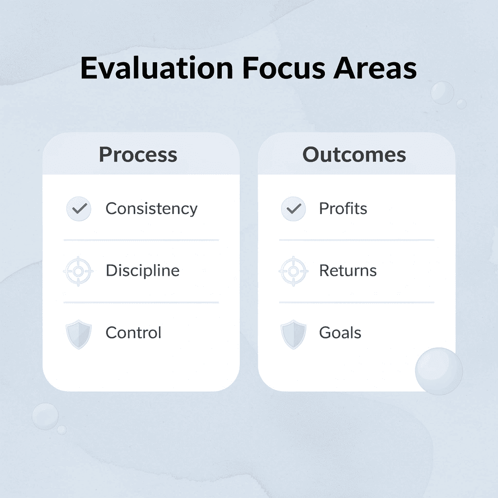 Comparison chart showing process versus outcome evaluation criteria
