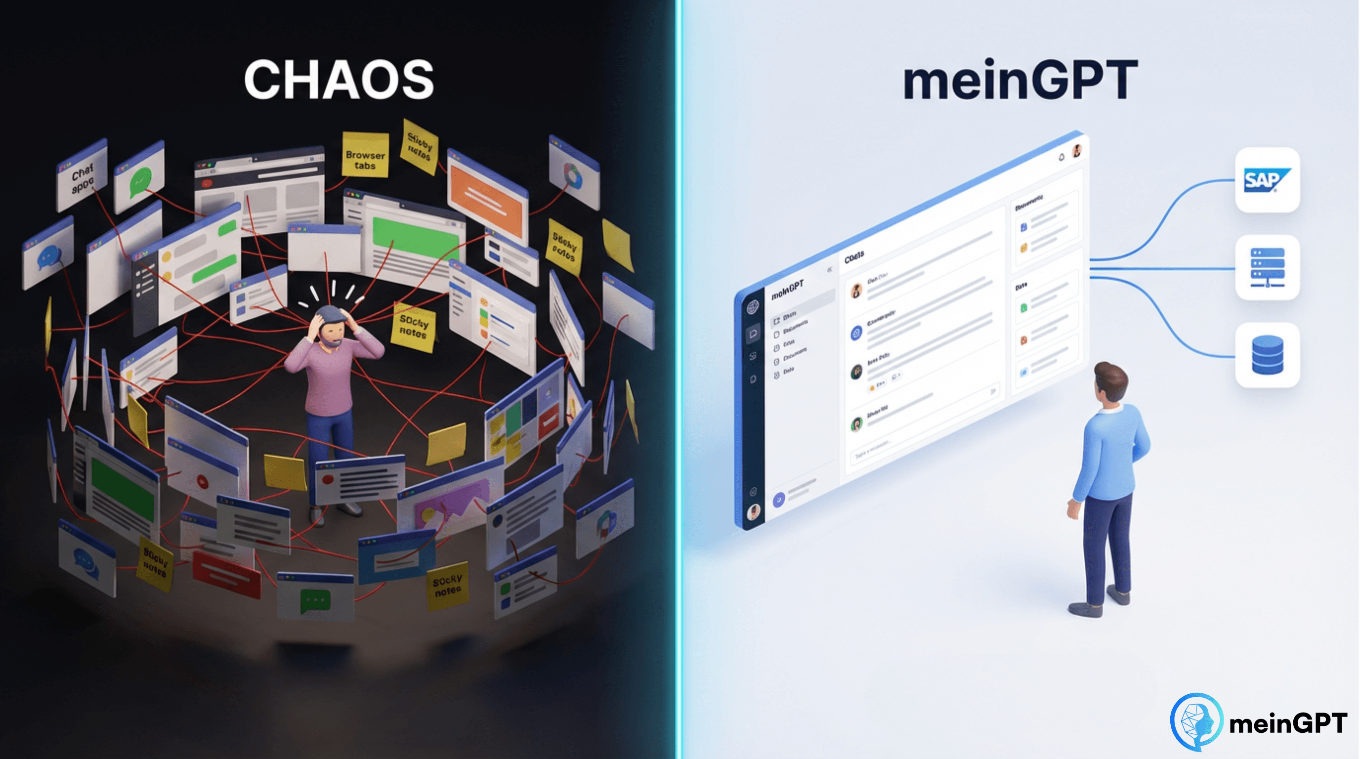 Vergleich: Tool-Chaos vs. integrierte KI-Plattform im Unternehmen
