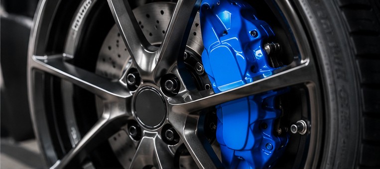 Illustrative electric-blue brake caliper finish