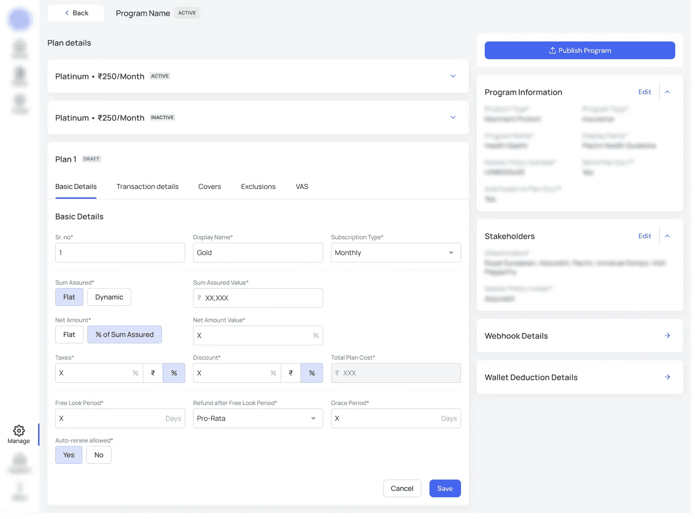 Program detail page with multiple plans