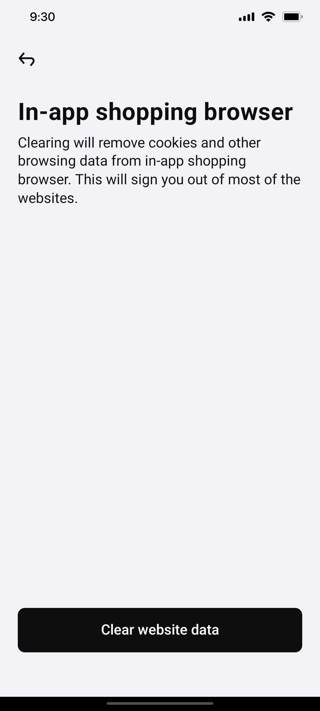 Klarna learwebsite Data page Screen