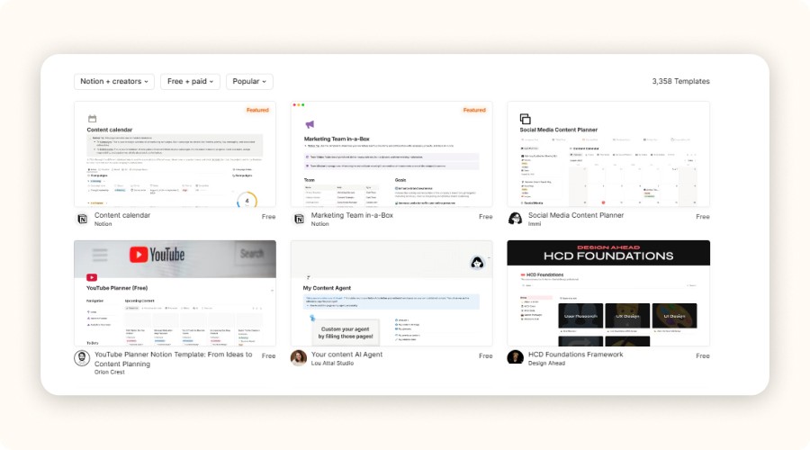 Examples of popular Notion templates