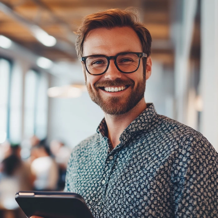 professional looking man smiling at camera