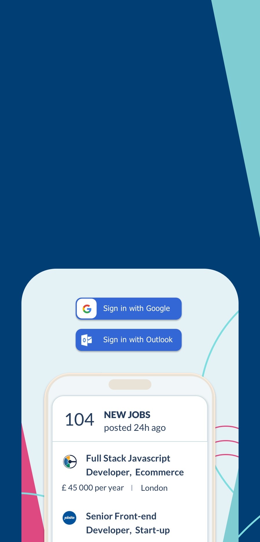 Colourful landing page telling the user they will ease their job hunt