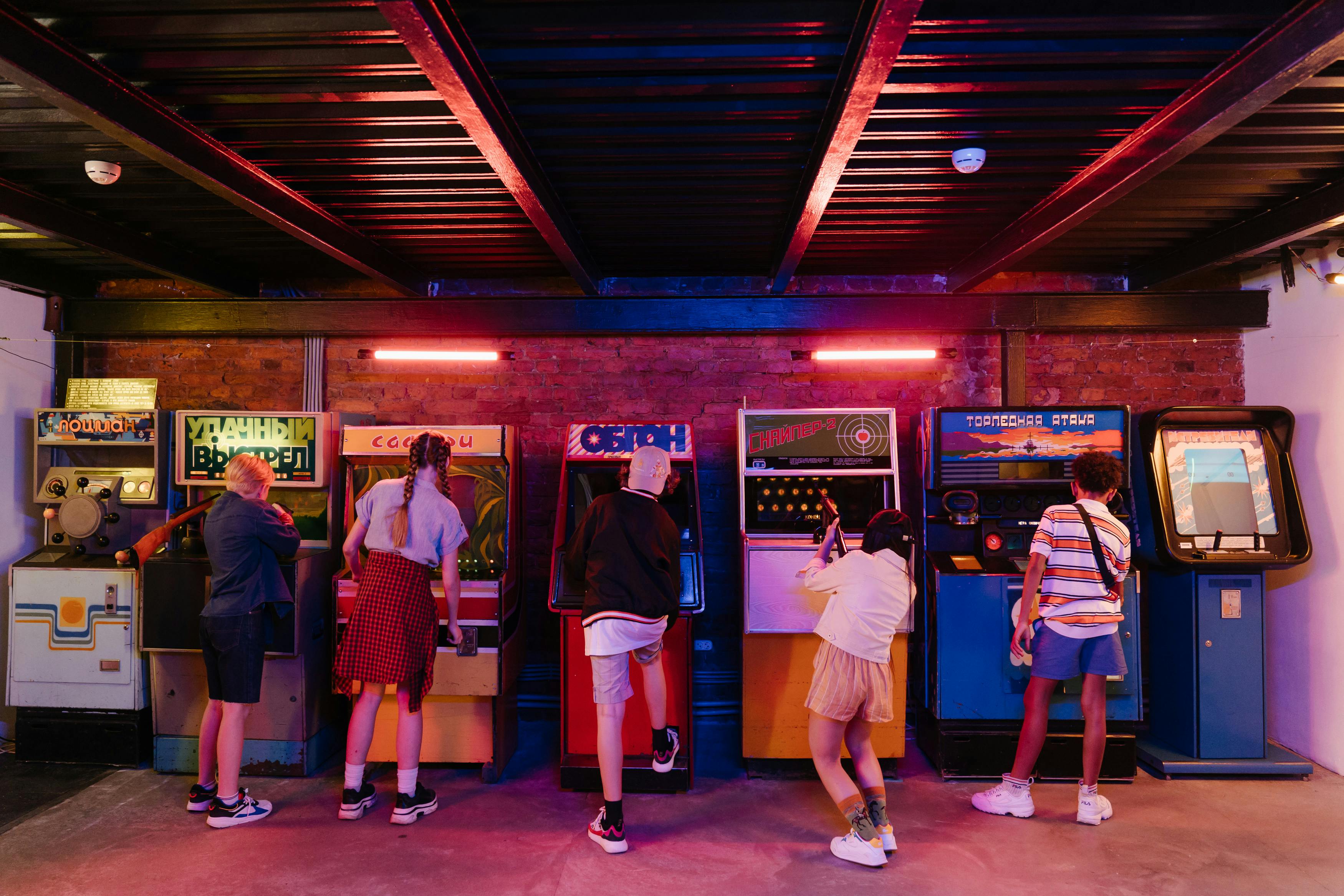 Kids playing at an arcade