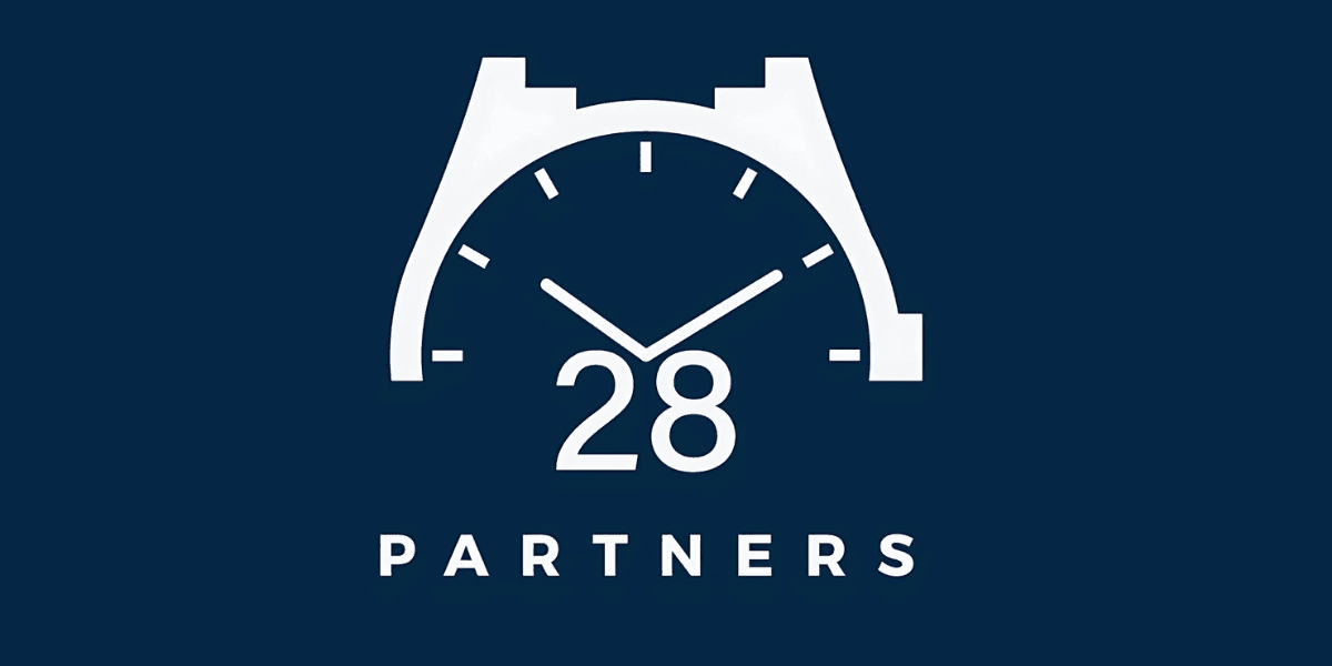 28 Partners logo featuring a clock design, representing strategic investment and sustainable coastal development vision.