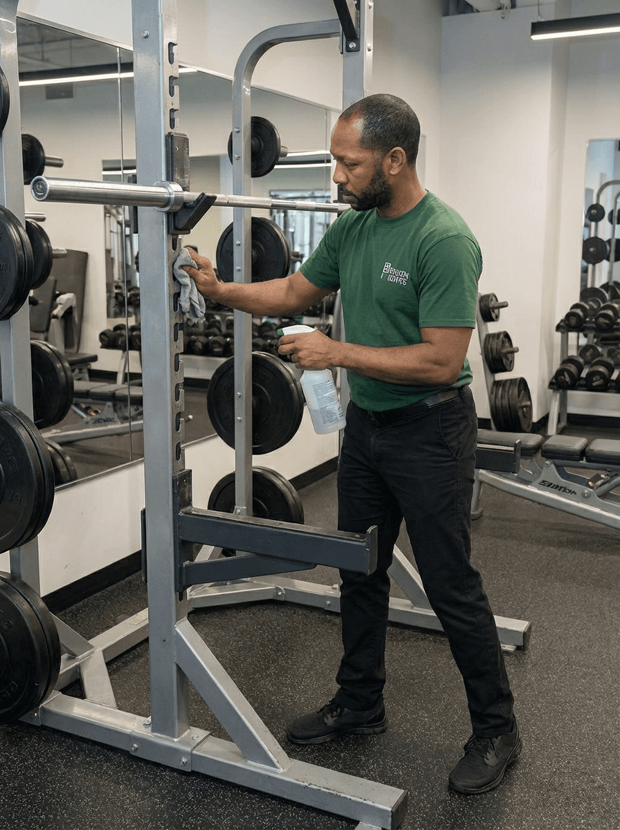 No Spots staff cleaning a Gym