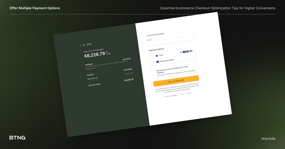 An example of multiple payment options available during the ecommerce checkout process.