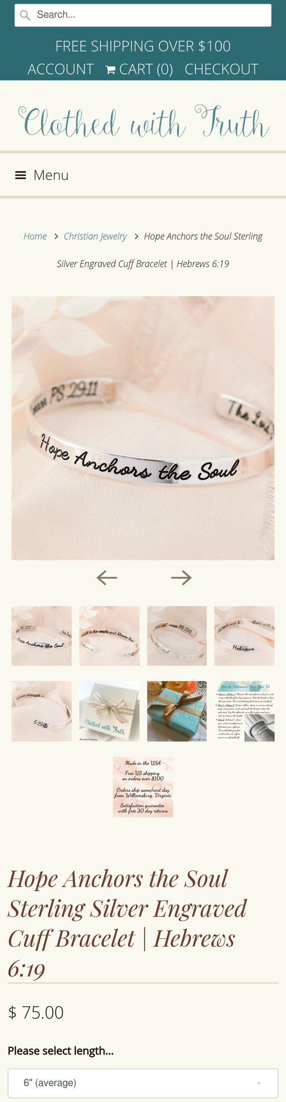 Jewelry product options include: bracelet for Hope Anchors the Soul Sterling Silver Engraved Cuff Bracelet | Hebrews 6:19 from Clothed with Truth.