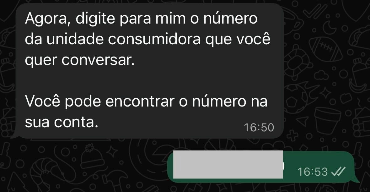 Tela de Atendimento da Cemig por Whatsapp