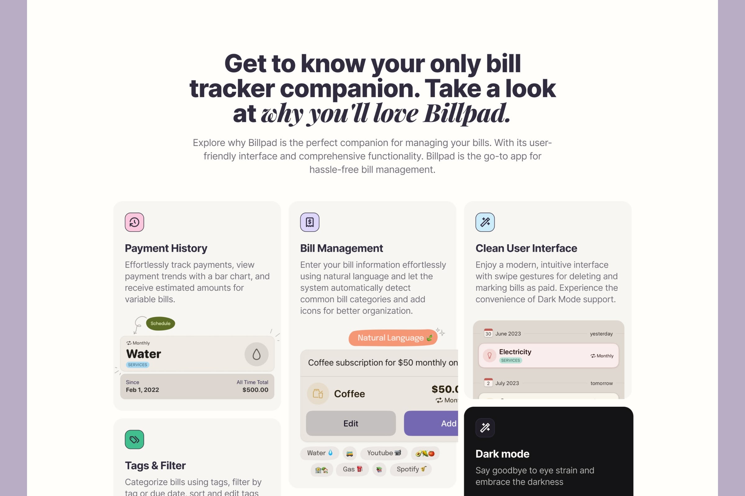 billpad landing page