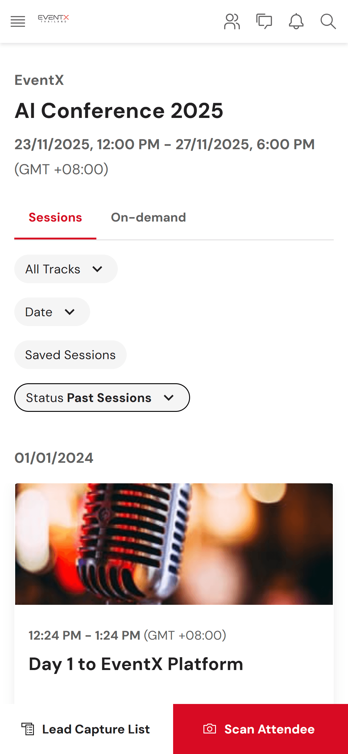 Example of event mobile app and website interface