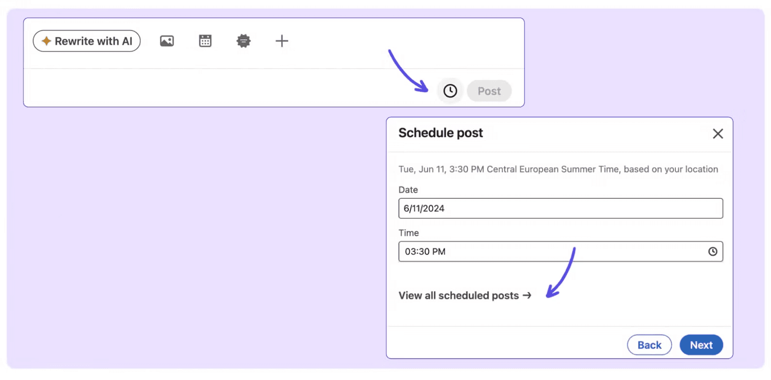 A collage showcasing LinkedIn's post scheduling feature