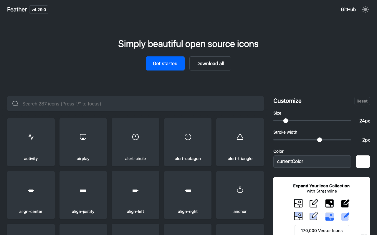 Feather Icons екранна снимка