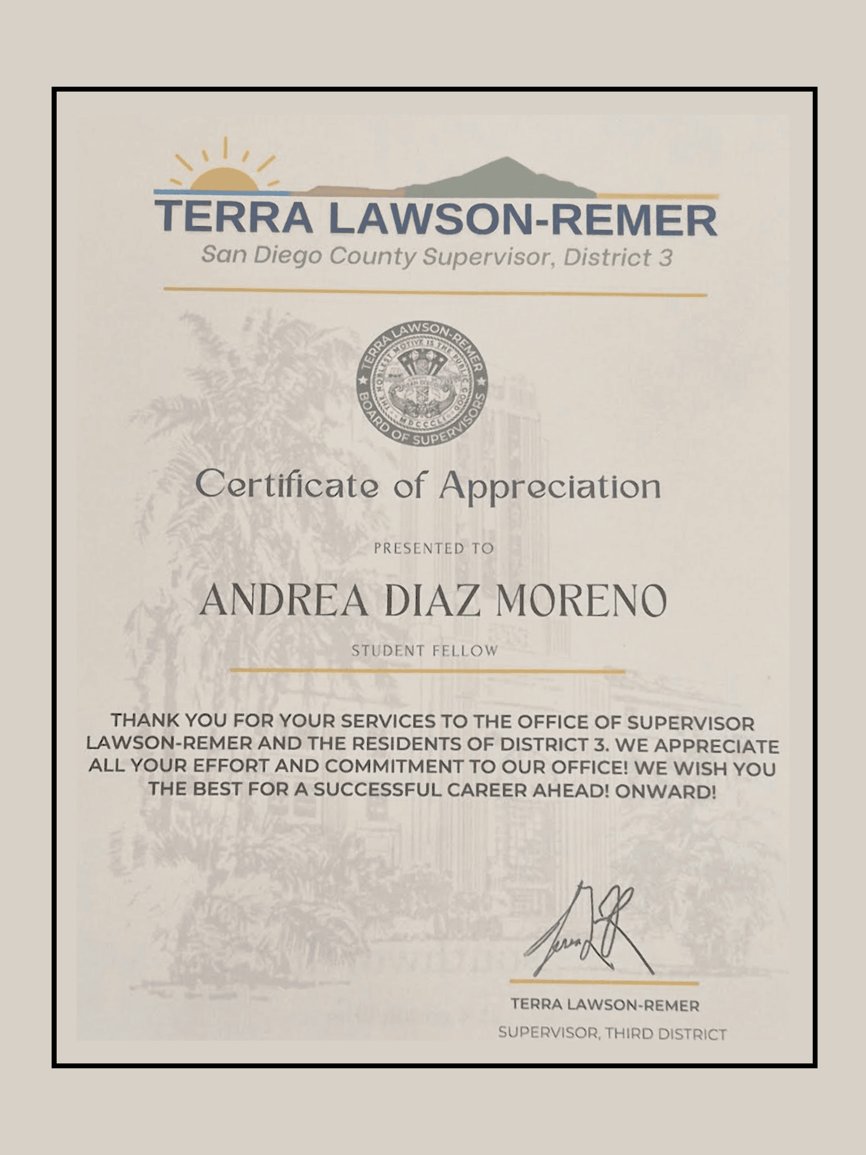 Image of certificate of appreciation