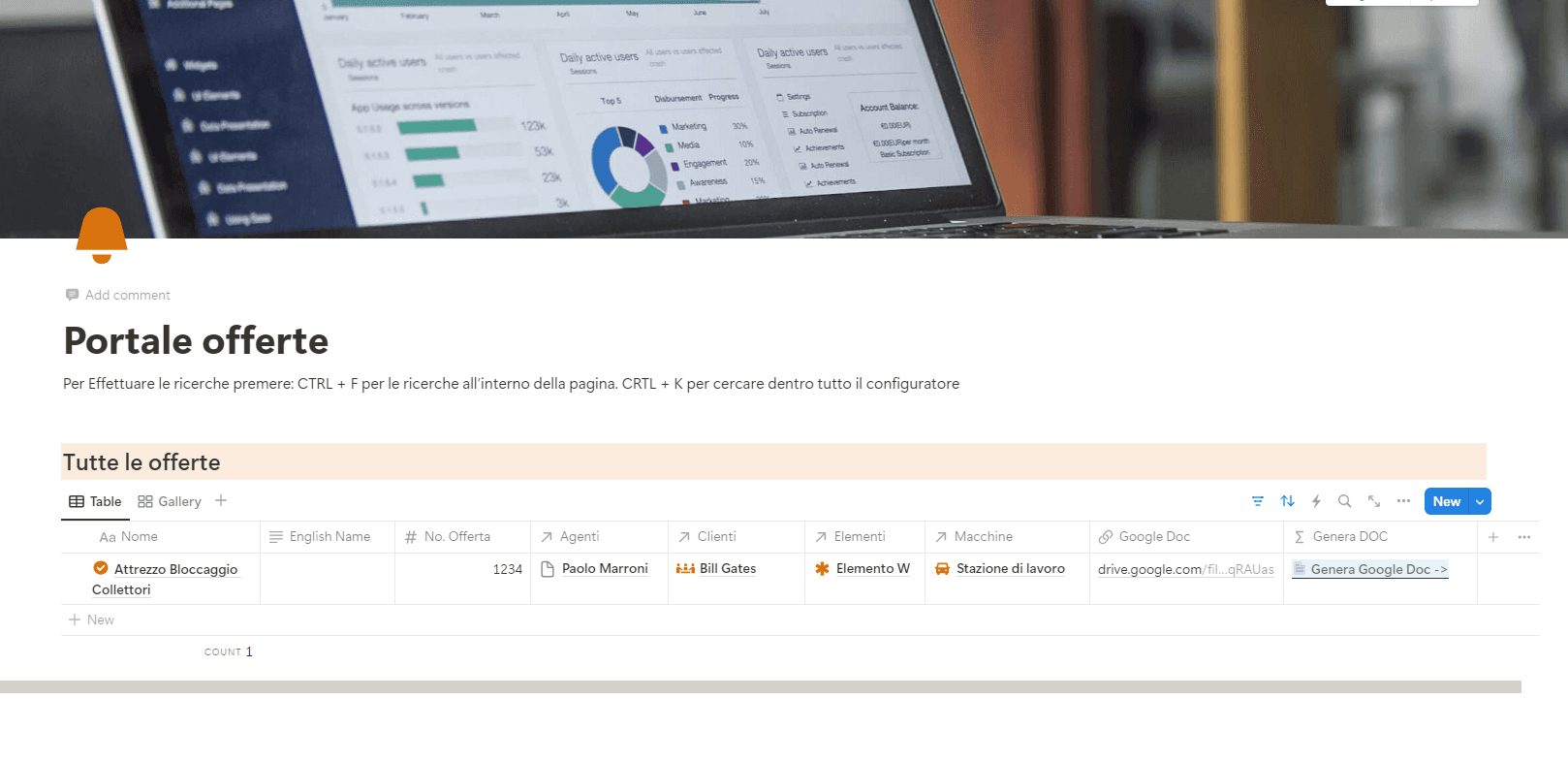 Pagina del portale delle offerte