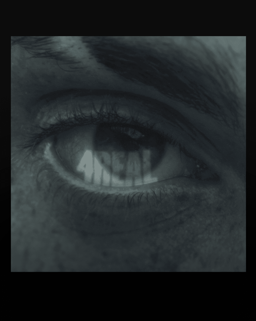 aesthetic blue photo of a sitting woman in military clothing