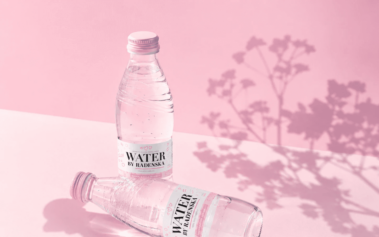 Water by Radenska mineral water branding and pink lifestyle packaging