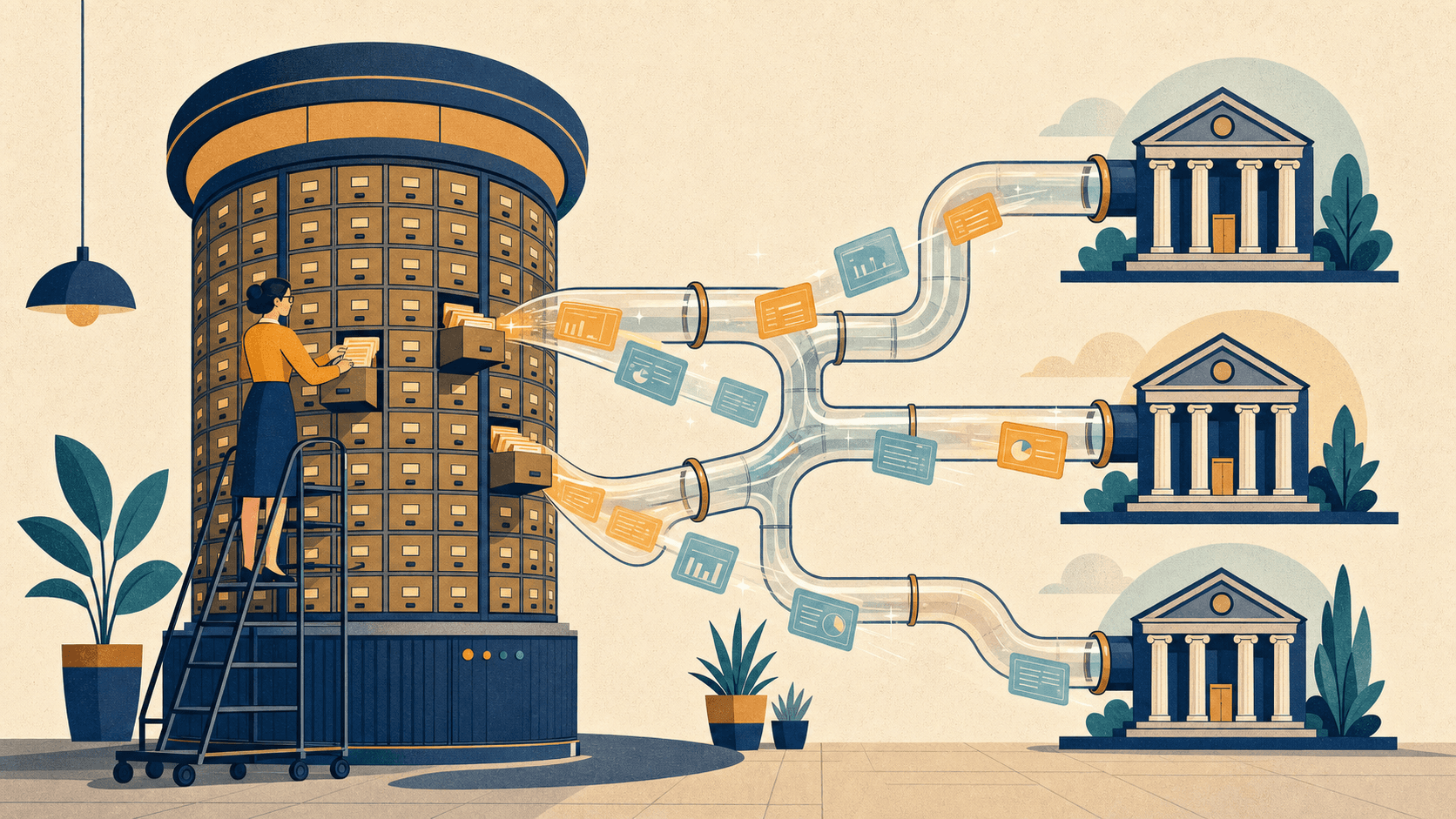Abstract visualization of a customer data platform in a banking environment