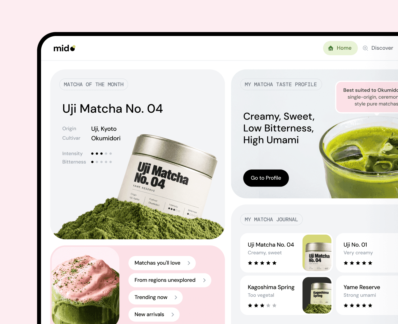 AI-powered matcha discovery platform interface