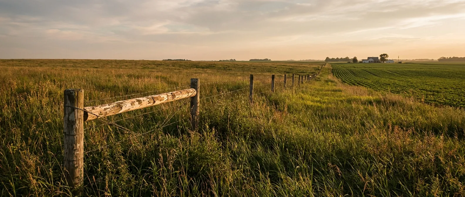 Sunlit farm landscape with wooden fence; RockN' Socials Digital Marketing Agency.