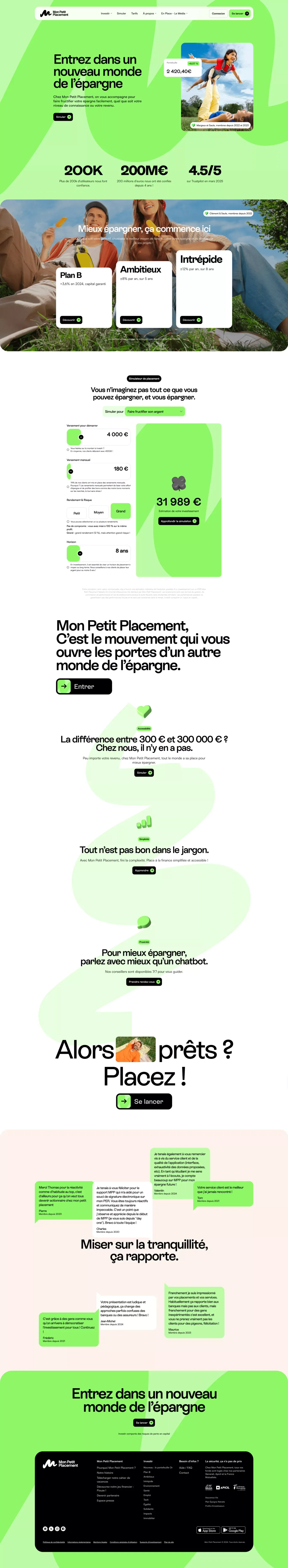 Entrez dans un nouveau monde de l’épargn landing page screenshot showcasing Finance and Tech design
