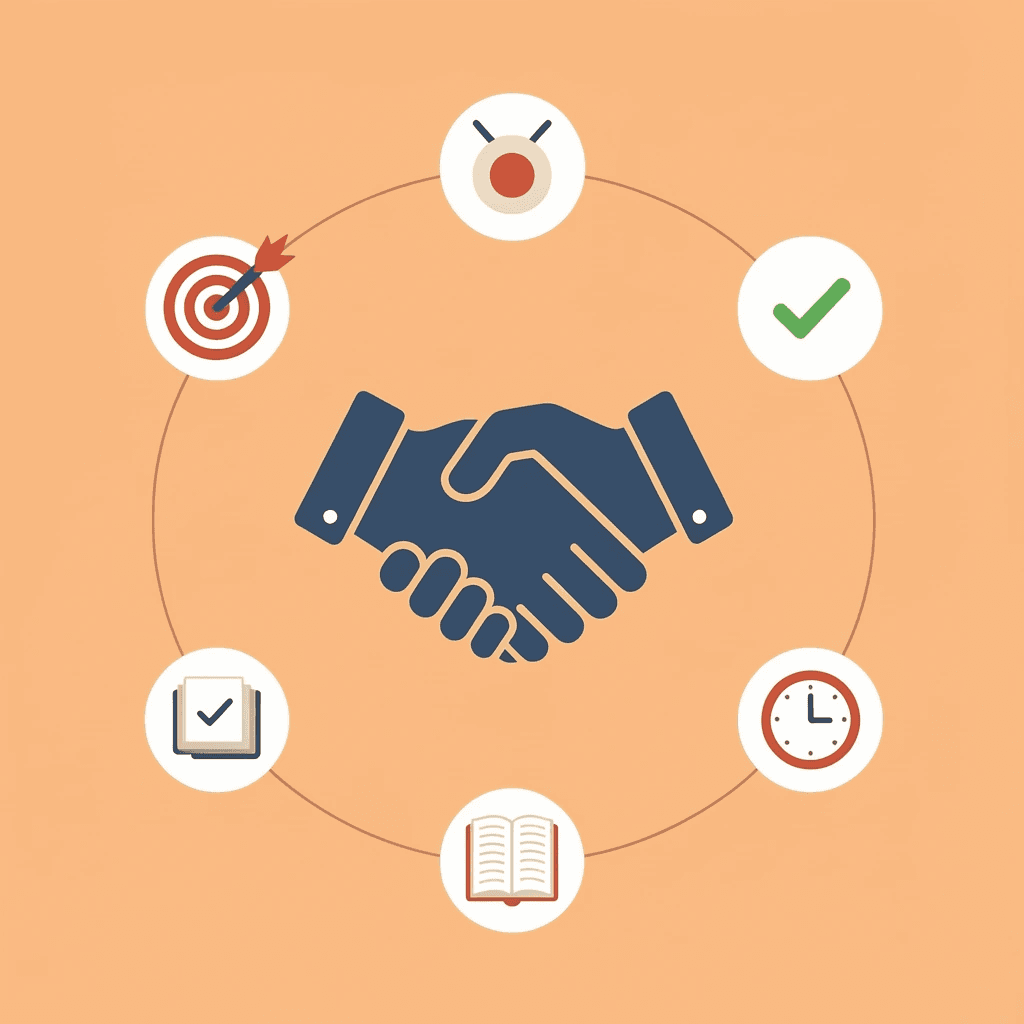 Central business goals icon connected to four agency strength areas: technical expertise, content strategy, link building, and local SEO