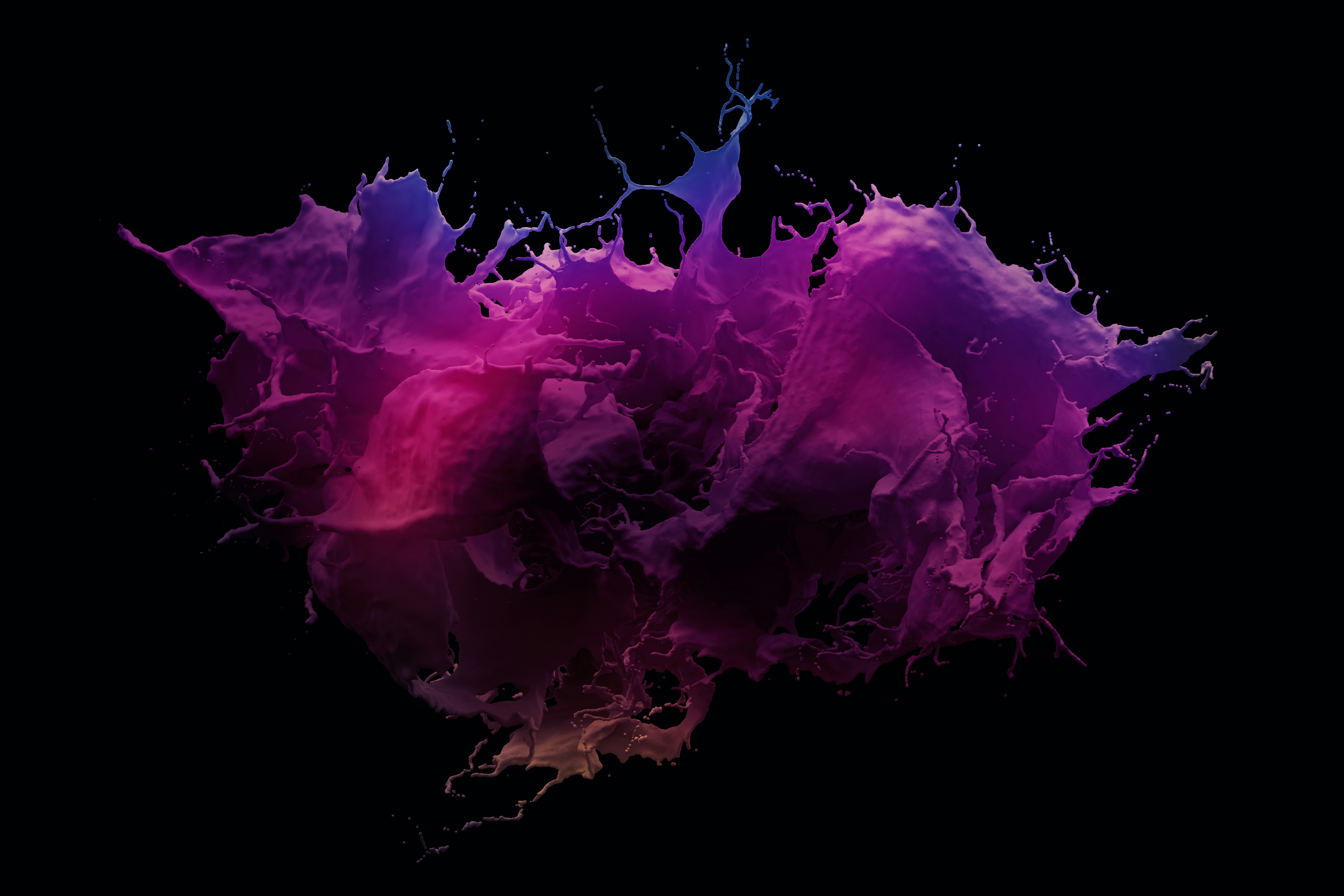 Vibrant purple and blue gradient paint splashing against a black background.