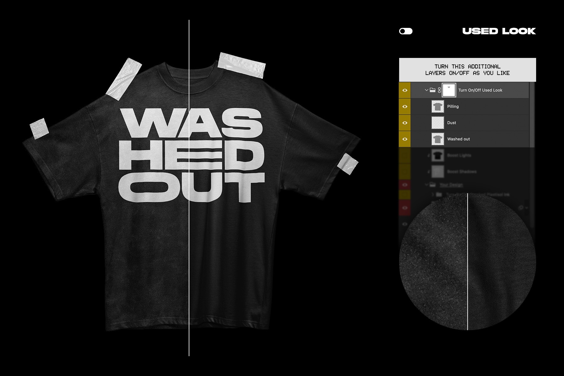 Rue Porter T-Shirt taped mockup used fabric look with worn texture