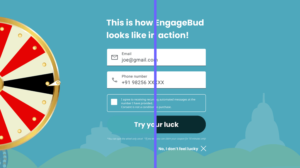 images of a email form with the try your luck button camouflaging into the background on one side and standing out after a change in color on the other side