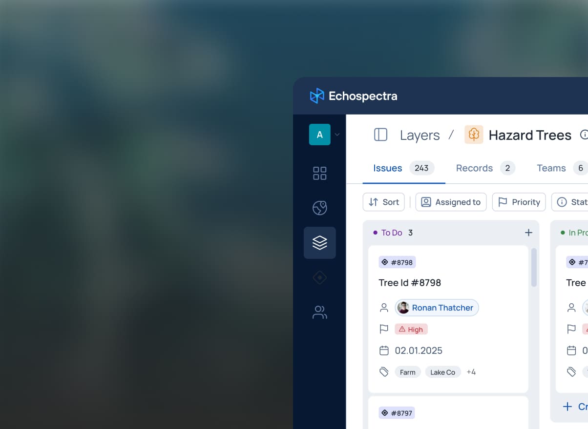 Field team management interface showing kanban board