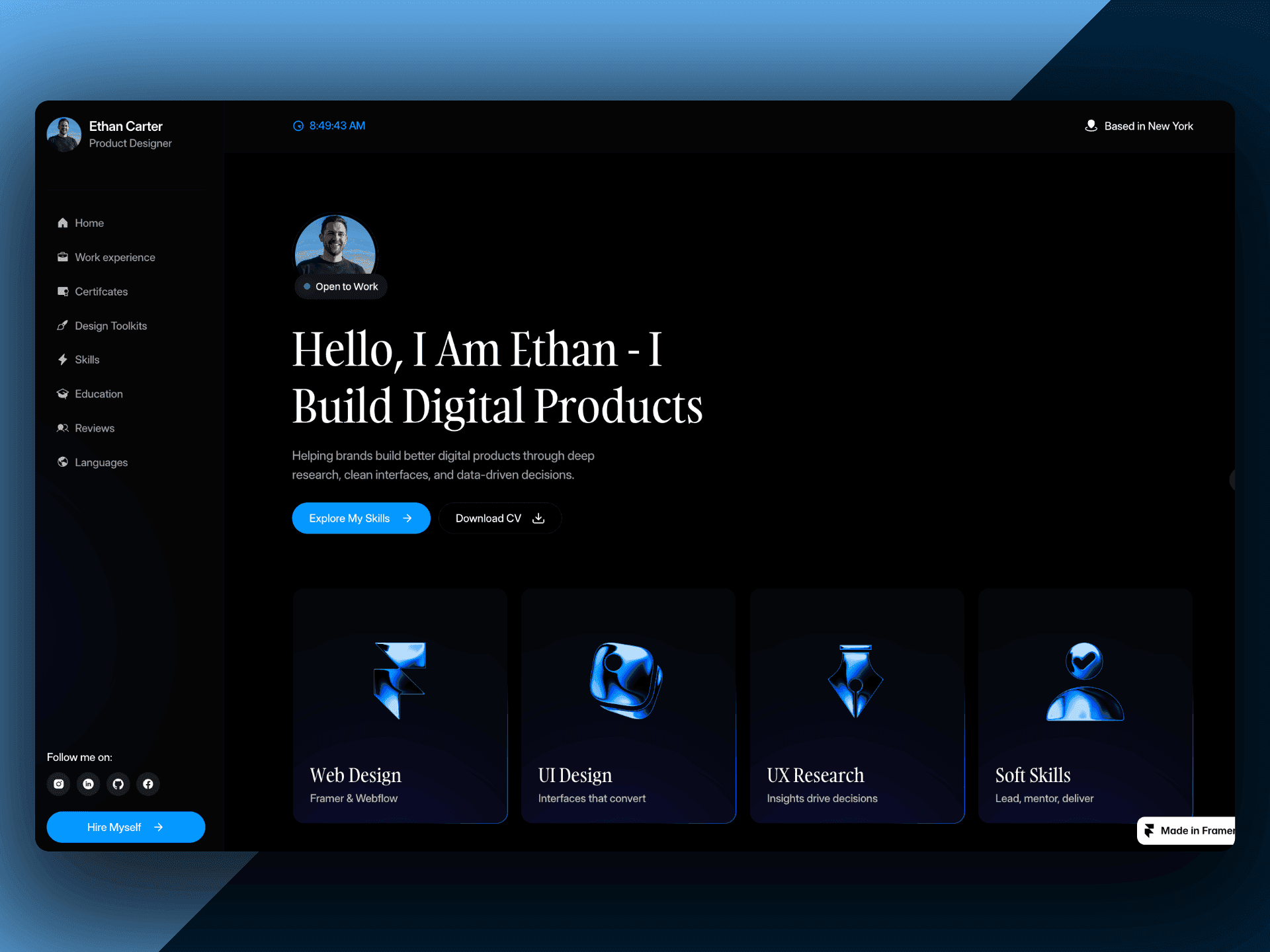 ResumeFlow free Framer resume and portfolio template screenshot