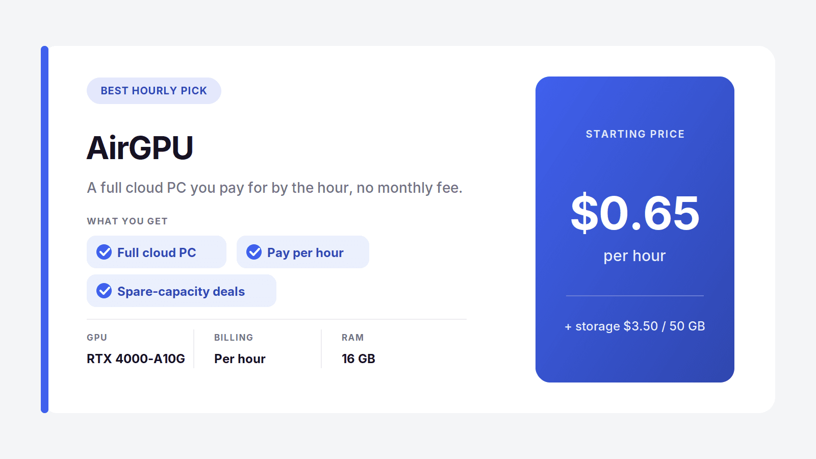 AirGPU, a full cloud PC Shadow alternative billed by the hour from $0.65