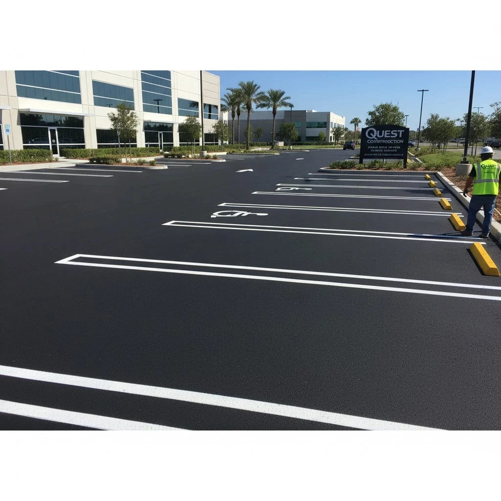 Freshly paved parking lot with crisp striping