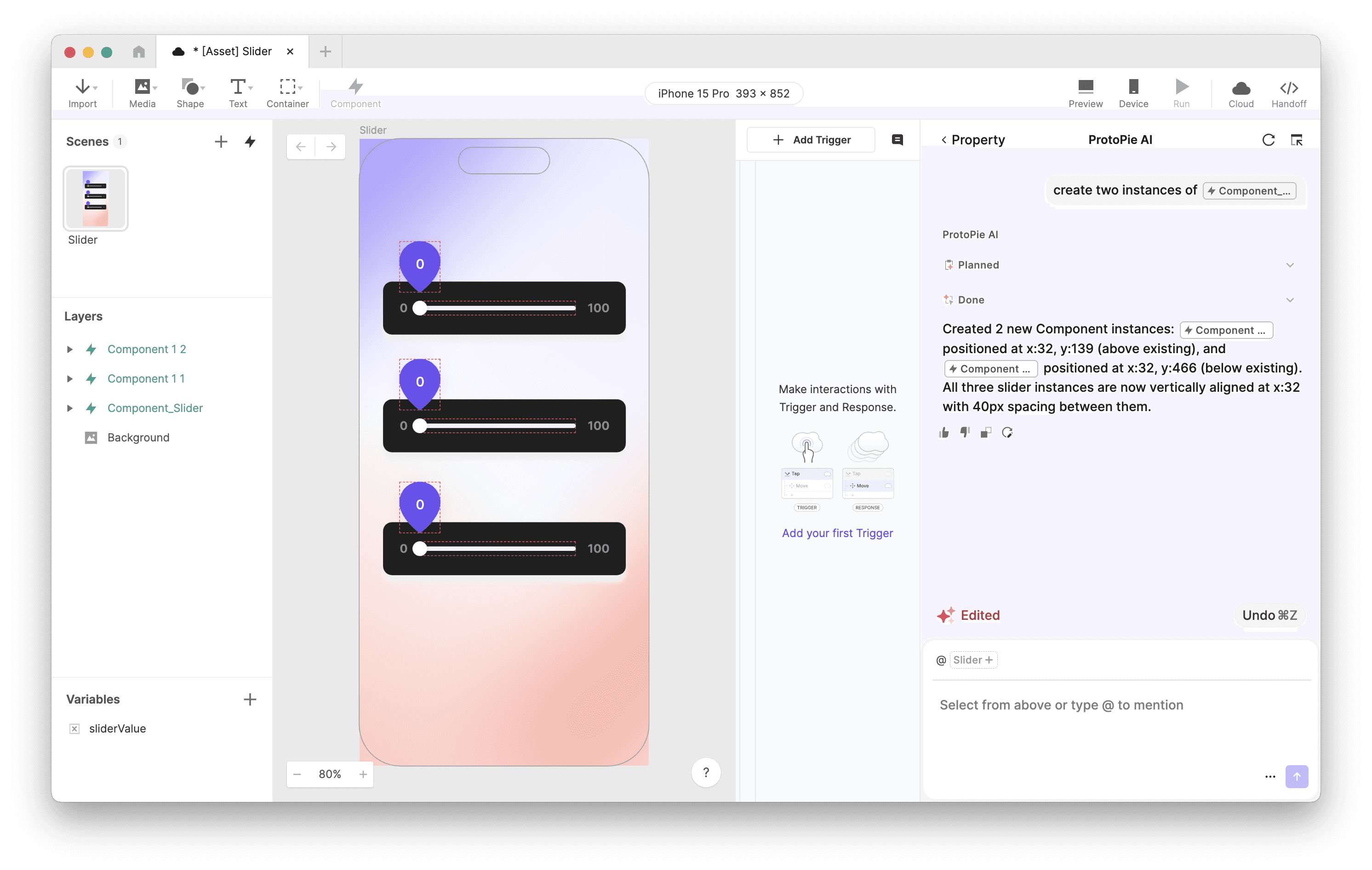 creating component in protopie with ai