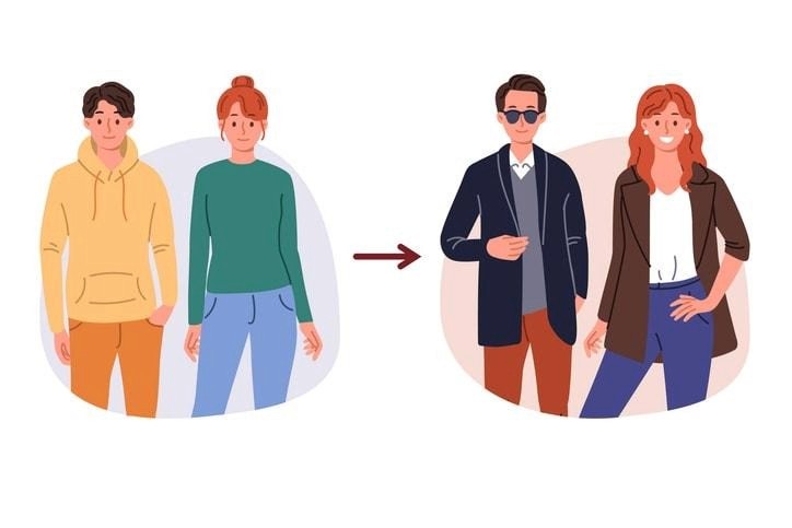 A visual representation of dress codes in various settings, including workplaces and schools.