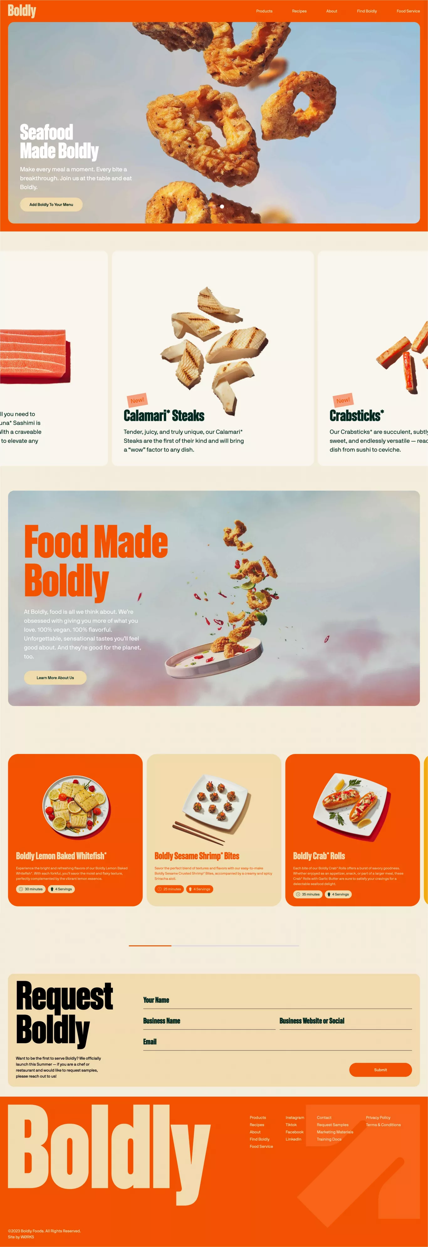 Boldly landing page screenshot showcasing Food & Drinks design