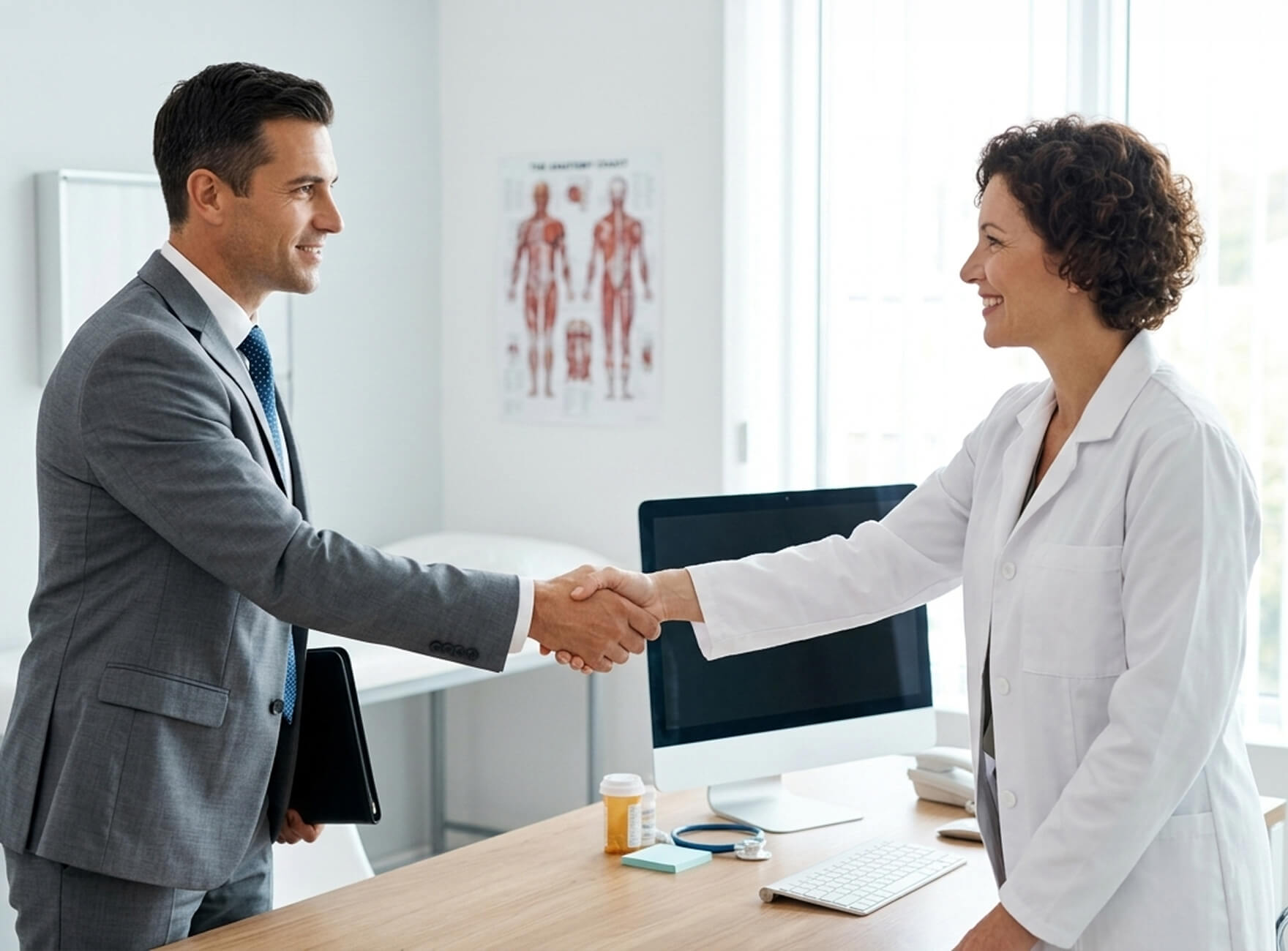 A desk with a laptop and an employee badge laying on top of it.