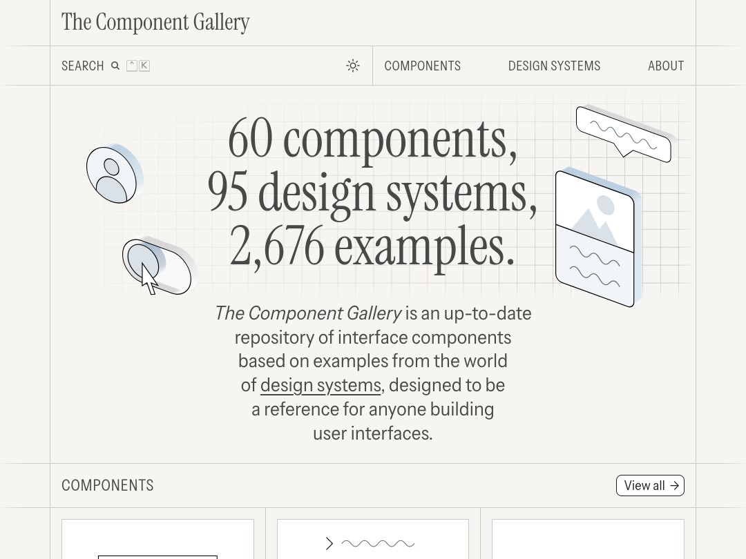 Text-heavy webpage highlighting interface design components and examples.